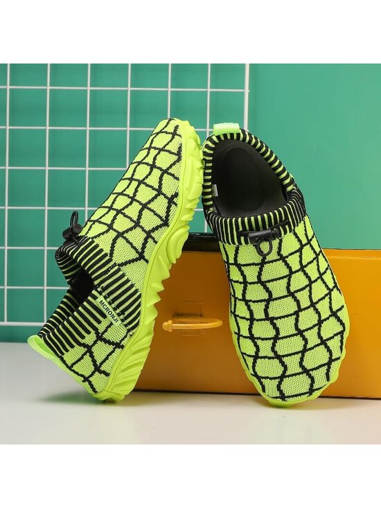 ?Men\'s Green/Black Knit Pull on Comfortable Elastic Adjustable Non Slip Shoes main image 6